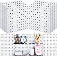 8 Sets Pegboard Wall Mount Display Pegboard Plastic Garage Pegboard Wall Organizer Pegboard Panel Kit Installation Accessories for Kitchen Living Room Office No Drilling to Wall 10 x 10 Inch (White)
