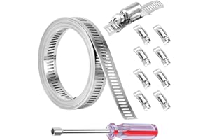 NAEBRO Hose Clamps 10Pcs Jubilee Clips 2.5m/8.2ft Stainless Steel DIY Worm Clamp with 8 Fasteners Fasteners Pipe Clamp Adjustable Hose Clamps with 8MM Socket Screwdriver for Tube, Plumbing and Fuel Line
