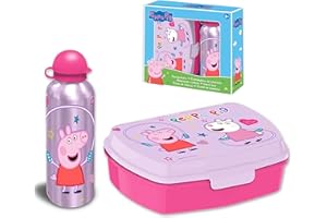SRV Hub Peppa-Pig Lunchbox und Aluminium-Wasserflasche Kinder, auslaufsichere Sandwichbox, BPA-freie Trinkflasche, wiederverwendbar Schulanfang, Reisen, Sandwich-Set 3+Jahre