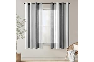 MIULEE Tende a Righe per Interni, Tende Trasparenti in Voile Tende Camera da Letto, Tenda Salotto Moderne con Anelli, Tenda a Pannello da Interno Finestra a Righe Bianche e Grigie, 2x 140x160 CM