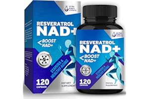 ATUIO Resveratrolo Puro Integratore di NAD+, 1000MG ad Assorbimento Migliorato con TMG, Alternativa al Nicotinamide Riboside per le Cellule, Anti-invecchiamento e Riparazione del DNA-120 Capsules