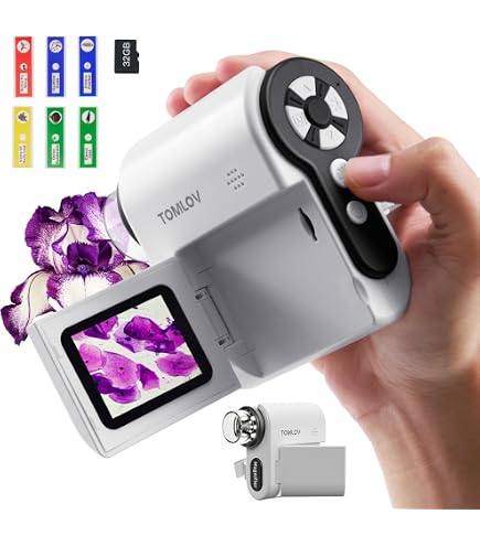USCAMEL Microscope Numérique Enfants 1000X - Écran 2" HD, USB, Batterie 1000mAh, Kit Lames Inclus (Noir)