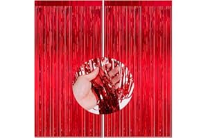 CC wonderland zone 2 Pièces Rouge Rideau Métallique Frange (1m x 2m) Rideau Tinsel pour Photographie Anniversaire Noël Party Décoration