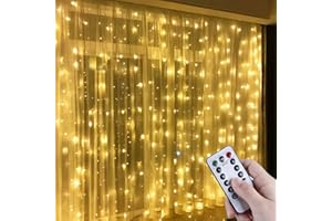 Anpro Guirlandes Lumineuses Rideau 3 * 3M 300 LED 8 Modes d'Eclairage,USB Télécommande Rideau Lumineux Decoration de Fenêtre, Intérieur pour Noël, Mariage, Maison, Patio-Blanc Chaud