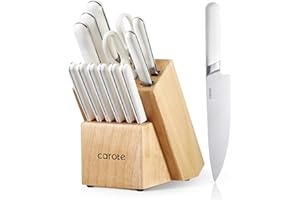 CAROTE 14 Piezas Cuchillos Cocina Profesional, Juego de Bloques Cuchillos de Cocina con afilador, Acero Inoxidable, Incluye Cuchillos de Carne, Cuchillos de Cocinero, etc
