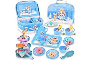 JONEG Tea Party Set for 3-8 Year Old Kids: Princess Tea Set for Girls Party Pretend Play Toys, Gifts for 2 3 4 5 Year Old Toddlers Children Birthday, Kitchen Accessories Toys with Food Ice Cream Cake