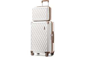 Sea choice Valise Cabine Lot de 2 Ensemble de Bagages avec Vanity Case Rigide Legere pour Bagage à Main ABS+PC à 8 Roues Sets de Bagages 55cm avec Fermeture éclair et Serrure TSA,Blanc