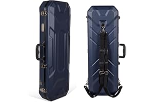 Crossrock ABS Oblong Violin Case for 4/4 Size | Matte Black Scratch-Resistant Shell, Burgundy Velvet Interior, Backpack Straps – Lightweight Hard Case for Daily Use - Blue(CRA860VFBL)