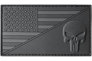 LEGEEON All Black USA American Flag Punisher Skull ACU Dark Subdued Morale PVC Rubber Touch Fastener