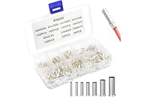 ELNLE Tuleje kablowe nieizolowane, zestaw 600 szt. tulejek kablowych 0,5-6,0 mm² (0,5/0,75/1,0/1,5/2,5/4,0/6,0mm²) do połączeń przewodów i złączy elektrycznych (zestaw 0,5-6,0 mm²)