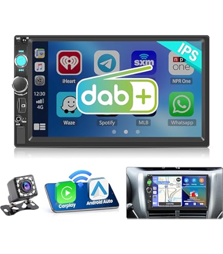 NHOPEEW Autoradio 2 DIN 4 64G con sistema Android 15 - Radio da 7 pollici con CarPlay e Android Auto wireless, supporto WiFi, GPS, Mirror Link, comandi al volante telecamera posteriore