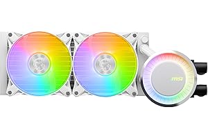 MSI MAG CORELIQUID E240 WHITE Kit Watercooling CPU, Plaque Froide en Cuivre Agrandie,Tête Waterblock ARGB et Ventilateurs FDB,Double Chambre, Radiateur Split-Flow, Mystic Light,Compatible AMD et Intel