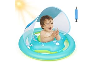 Gerbala Flotadores para Bebés con Sombrilla Upf50+, Flotador Bebe Inflable con Asiento de Seguridad Ajustable, Doble Airbag Anillo de Natación para Bebé 6-36 Meses