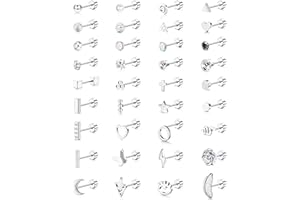 ADRAMATA 36 Piezas de Aretes de Cartílago para Mujeres y Hombres Aretes de Acero Inoxidable Pequeños Tornillos con Parte Trasera Geométrica Aretes de Barra Plana Joyería Piercing