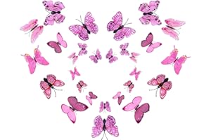 ILLUVA 24 Dekoracyjne Motyle 3D, Dekoracja Ścienna, Naklejki Dekoracyjne (Różowe)