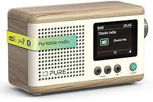 Pure Classic Mini Portable digital radio - DAB+ & FM - Bluetooth 5.3-15 hours battery life - 2 equaliser options - 2.4 inch colour display - Carrying strap - Cotton white/oak - Compact & lightweight