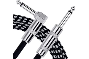 Anpro 3 m kabel instrumentalny 6,3 mm ochrona przed hałasem z wtyczką kątową i 1 standardowym gniazdem jack do gitary elektrycznej, gitary basowej, keyboardu, jednorazowego użytku