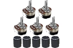 PENGLIN Potenciómetro giratorio WH138 de 10 K ohmios con interruptor, botón de aleación de potenciómetro negro de 5 piezas