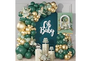 NETNOLOGY Kit Arco Palloncini Verde Scuro Oro, 119pcs Kit Ghirlanda Palloncini Oro Verde con Palloncini Verde Salvia, Arco Palloncini Baby Shower Verde Smeraldo, Decorazione Compleanno Verde Jungle Safari