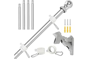 NQ Mât de Drapeau 1,5M Avec Support, Français Mât pour Drapeau en Acier Inoxydable Extérieur, pour les Fêtes et la Déco Maison (Argenté)