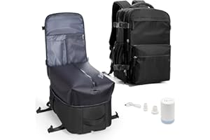 BOXSAM Vakuum Rucksack Handgepäck Airbag mit Pumpe Travel Vacuum Backpack Reisen Tagesrucksack Wasserdicht Damen Herren Vacpack Tasche Flugzeug Reiserucksack mit Vakuumsystem Schwarz.