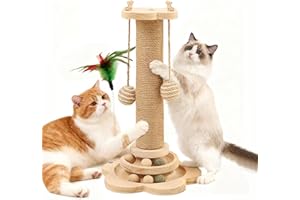 Xeticey Cat Scratching Post for Indoor Cats Scratcher Multifunctional Sturdy with Scratcher Post, Funny Cats Scratch Pole, Solid Wooden Base, Interactive Track Kitten Cat Scratch Post (28*46cm Tall)