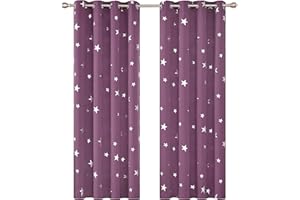 Deconovo Lot de 2 Rideaux Occultants Rideaux Motif Etoile Argenté à oeillet Isolant Thermique Anti Froid 117x183cm Violet