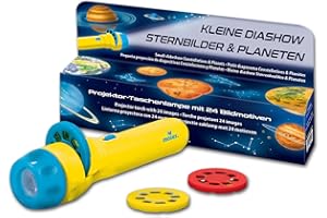 Moses 38057 Kleine Diashow Projektor-Taschenlampe für Kinder, mit 8 Planeten und 16 bekannten Sternbildern, Bunt, Mittel