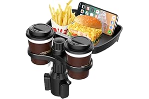 YOUDING Cup Holder Tray Table - 360 Degree Adjustable Car Trays for Eating | Car Tray Table for Eating with Phone Slot and Swivel Base for Road Trip Car Accessories