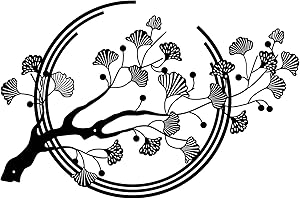 ESTART Große Ginkgo-Blätter Metall-Wandkunst, schwarze Wanddekoration ist geeignet für Wohnzimmer Schlafzimmer Arbeitszimmer Büro (schwarz)