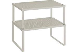 ‎SONGMICS SONGMICS Gewürzregal, 2er Set, Küchenregal, Küchen-Organizer, Küche, Gewürzhalter, erweiterbar, stapelbar, kleines Regal, Metall, haferflockenbeige KCS001K01