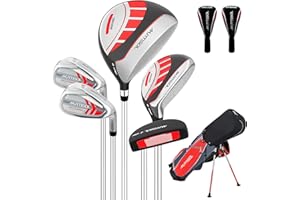 XDriveMax Juego de Palos de Golf Junior 5/6 Piezas, Palos Golf(5-8)(9-12)(12-14) Incluye Bolsa con Soporte, 1# Driver, 5# Híbrido, 6/7#, 9/P# Hierros y Putter para Diestros