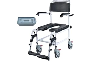 VEVOR Dusch-Toilettenrollstuhl mit 4 Feststellbaren Rädern, Fußstützen, Hochklappbaren Armen, 3-stufig Verstellbarer Höhe, Abnehmbarem 5-Liter-Eimer, 158,8 kg Fassungsvermögen, Toilettenstuhl