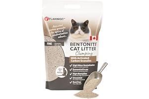 Flamingo Arena para Gatos - Arena aglomerante - Grano Extra Fino - 12L (12KG) para 10 semanas - Origen Canadá - Natural y sin Perfume - Ideal para 1 o Varios Gatos