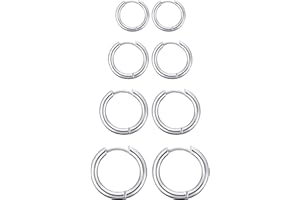 Boao 4 Paia Orecchini a Cerchio in Acciaio Inossidabile Piccoli Orecchini a Cerchio Cartilagineo Anelli per Labbra Naso per Uomini e Donne (12 mm, 14 mm, 16 mm, 18 mm, Colore Acciaio)