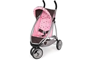 Bayer Design 39920AA Wózek dla lalek Jogger, obrotowe koło przednie, ze zintegrowanym pasem, czarny, różowy