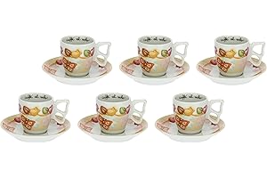THUN - Set di 6 Tazzine da caffè - Linea Grace, Home Is Where Your Family Is - Cucina, caffè al Volo - Porcellana - Tazzina Ø 6,5 cm; 5,5 cm h; 110 ml; Piattino Ø 11,5 cm