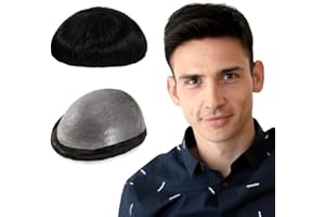 Lordhair Protesi Capelli Uomo, Pelle Super Sottile da 0,06 mm Tutti con loop a V Parrucca da Uomo per Sistema Capillare da 8x10 Pollici Dimensione Della Base Densità Media -130%