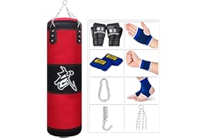 ‎SFEEXUN Sfeexun Boxsack Hängend Sandsack Boxen, Boxsack Kinder Boxsack Set Erwachsene Jugendliche Box Sack Punching Bag mit Handschuhen, Kette, Deckenhaken für Muay Thai MMA UFC 100/120cm (Nicht Gefüllt)