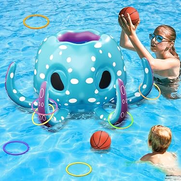 Ensemble de Volley-Ball Gonflable, 290 cm Flottant Comprend Un Cerceau de Basket et Une Balle, Un Jeu de Piscine - Sport