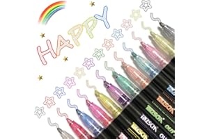 LACHESIS Penne di Contorno, 12 Colori Pennarelli a Doppia Linea, Pennarelli Glitterati Marcatori a Doppia Linea per Disegno per Disegnare, Biglietto di Auguri, Poster, Album