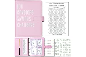 v2croft 100 Envelope Challenge Binder, Budget Binder with Cash Envelopes, Easy and Fun Way to Save $5,050, Money Saving Planner Book (Pink)