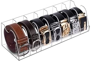 Prounion Clear Belt Storage Organizer, 7 Compartments Acrylic Belt Rack Container Holder for Closet Drawer, Universal Clear Belt Display Box Case Acrylic Closet Belt Storage Shelf for Men Women
