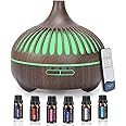 Essential Oil Diffuser,Diffusers for Home Oil Diffuser Aroma Diffuser with 6 Essential Oil Sets,7 Color Mood Lights,4 Timer Settings for Home, Bedroom, Office, Yoga (dark brown)