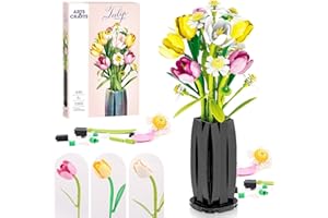 Euakee Botanical Ramo de Flores, Set de Construcción de Ramos, Kit de Construcción de Ramo de Flores, Plantas Artificiales Colección Botánica, Regalo para Mujeres y Hombres (Tulipán)
