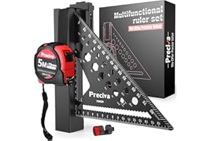 Set Squadra Rapida Falegname Preciva con Limitatore Angolare, Squadrette Multifunzione in Alluminio + Metro 5m + Supporto da Cintura, Strumenti di Misurazione per Legno e Fai da Te