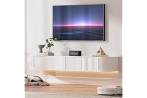 PURFINO Mobile TV Sospeso con Luce LED – Mobile TV a Parete da 140CM con Archiviazione Migliorata & Bordi Arrotondati, Consolle Multimediale TV Moderna per TV da 43-55 Pollici