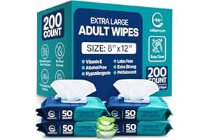 ALLSETT HEALTH Wet Body Wipes for Adults Bathing No Rinse - Wet Wipes for Elderly 8" x 12" (200 count) Shower for Adults No Rinse, Incontinence Disposable Washcloths, Aloadue Vera, Vitamin E +4 Indivdual