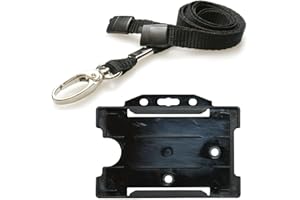 PCL Media ltd Black Lanyard with Card Holder Neck Strap Lanyard with Metal Clip and Breakaway Safety Clip & Black Rigid ID Card Holders All ECO Friendly