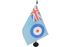 AZ FLAG RAF Ensign Table Flag 5'' x 8'' - Royal Air Force Ensign Office Decoration 100% Polyester 21 x 14 cm - Mini Desk Flag with Pole and Black Plastic Base